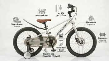 Детский велосипед Favorit Tornado 16 серебристый 1