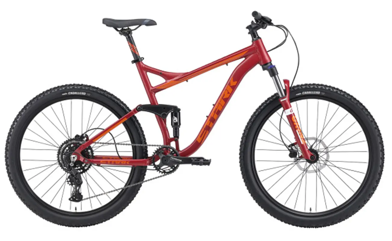 Велосипед Stark Tactic FS 27.4 HD р.18 2024 (красный матовый/оранжевый) 1