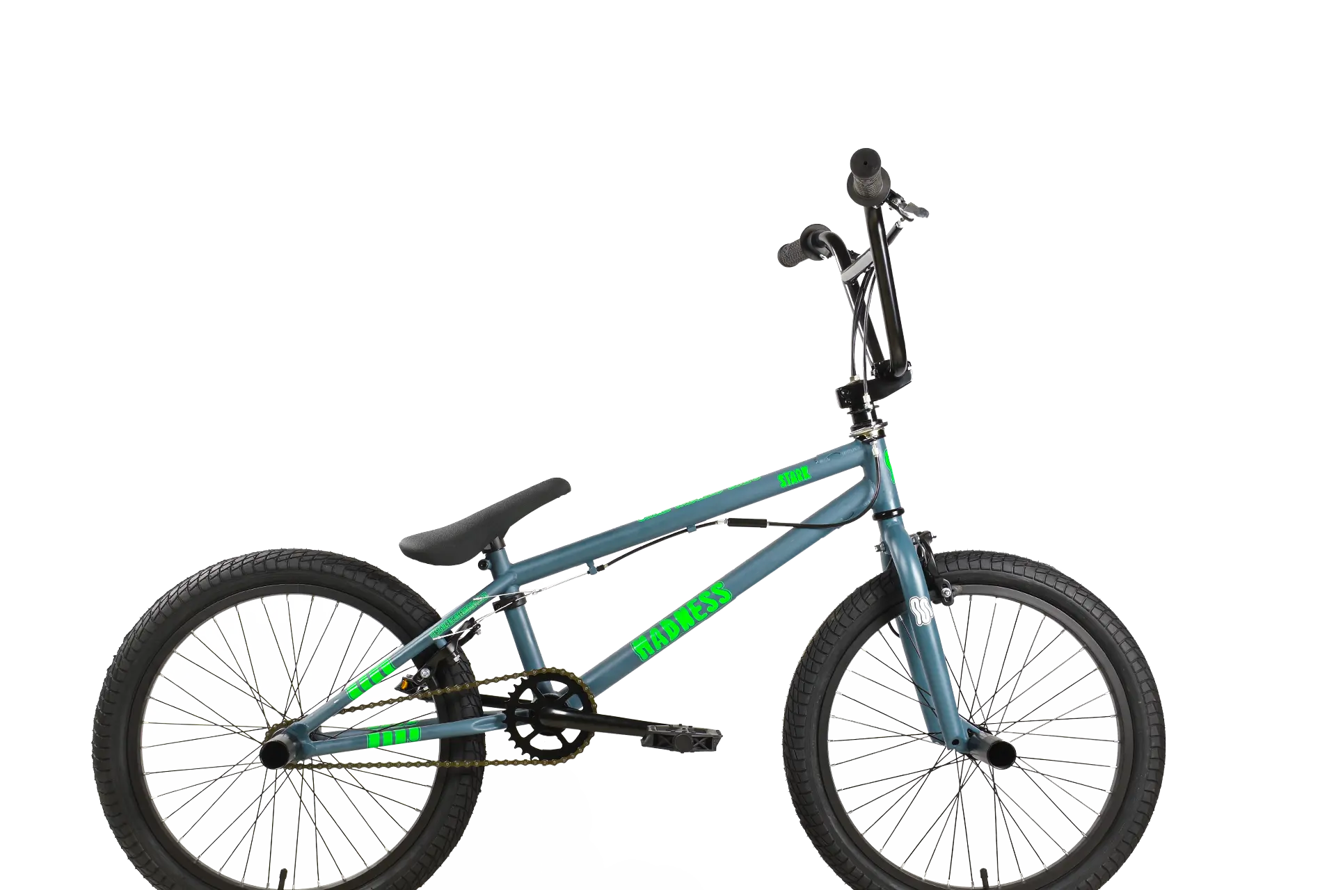Детский велосипед Stark Madness BMX 2 темно-серый матовый/зеленый неон/черный 1