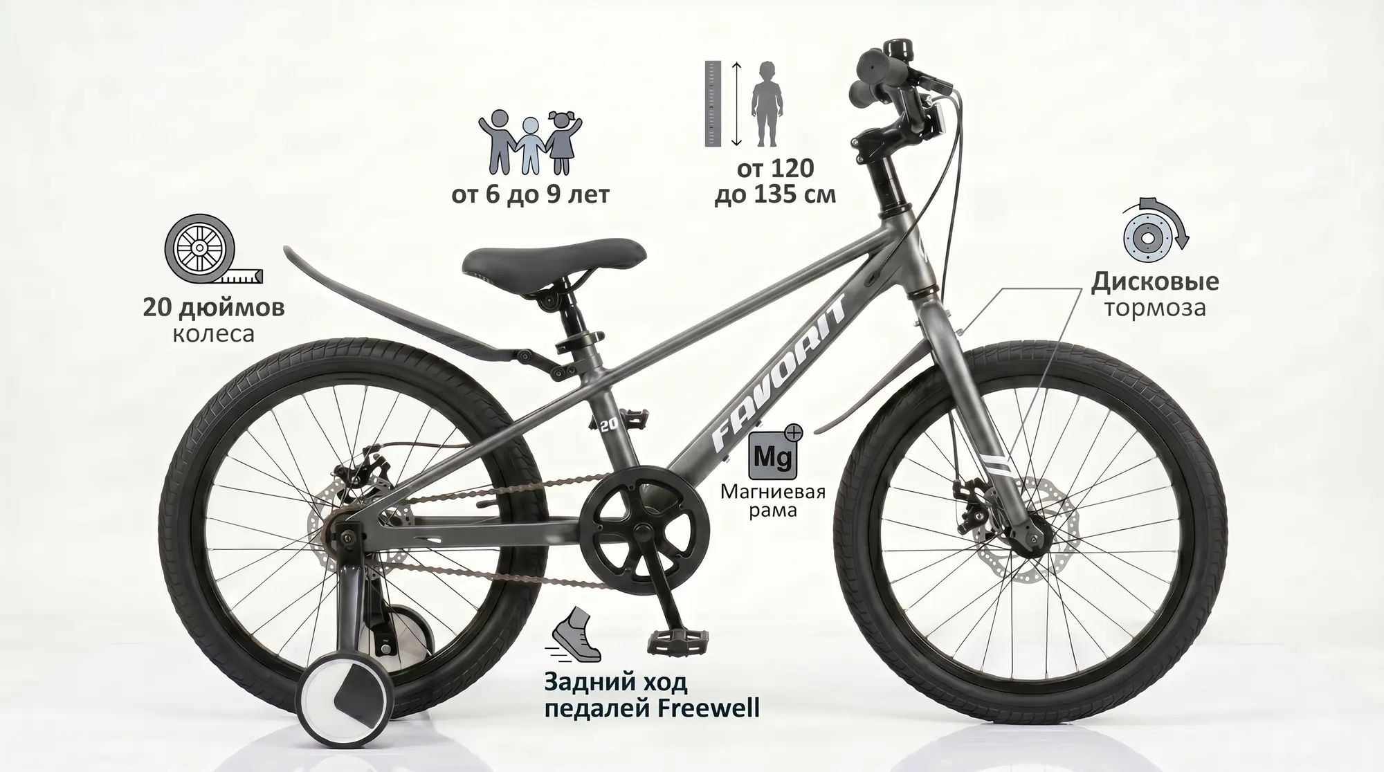 Детский велосипед Favorit Tornado 20 серый 1