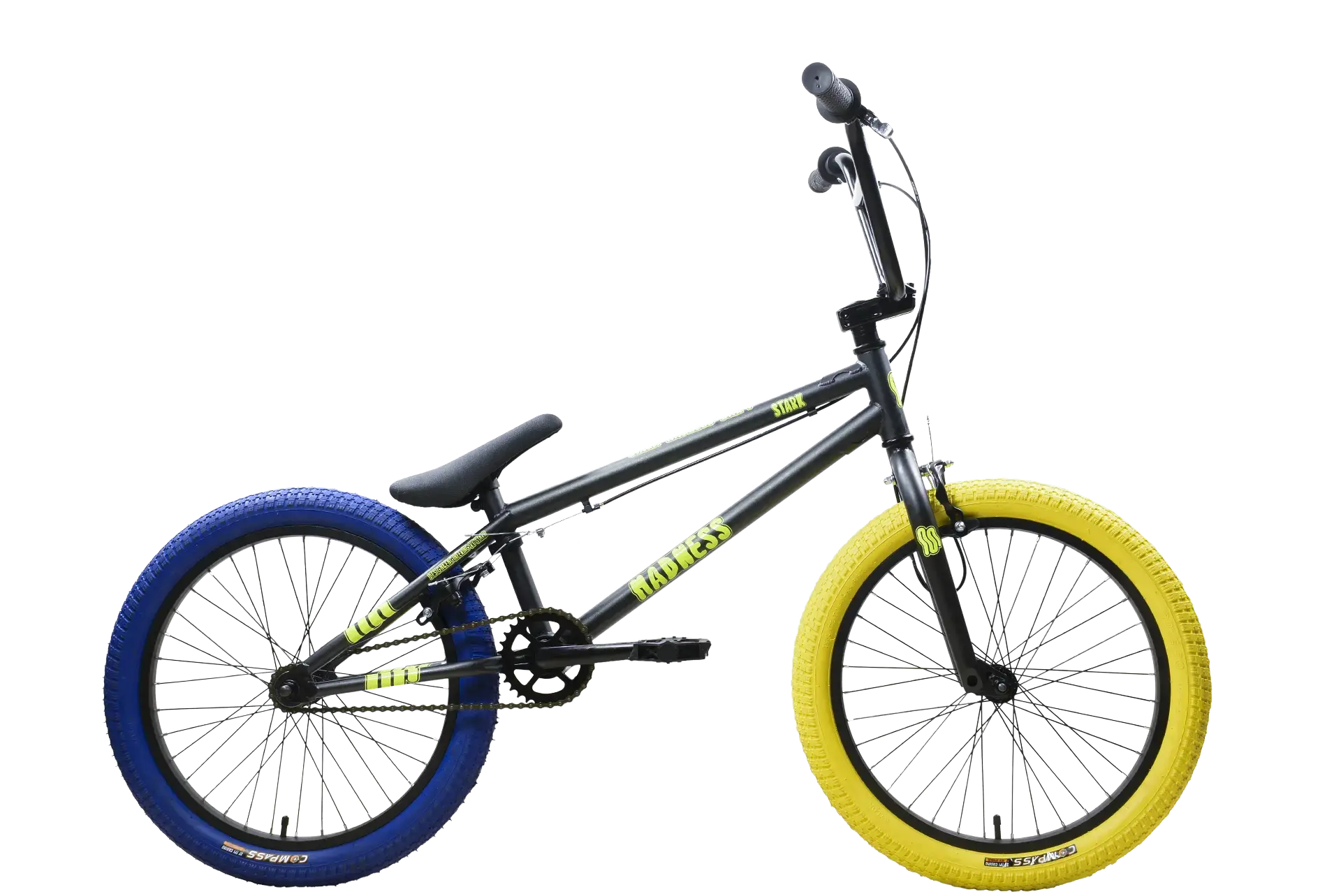 Велосипед Stark Madness BMX 1 2025 (графит матовый/желтый/синий) 1